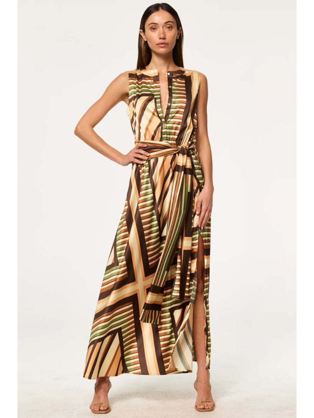 NWT MISA Los Angeles Anabella Maxi Dress Geo Scarf Print Size Small